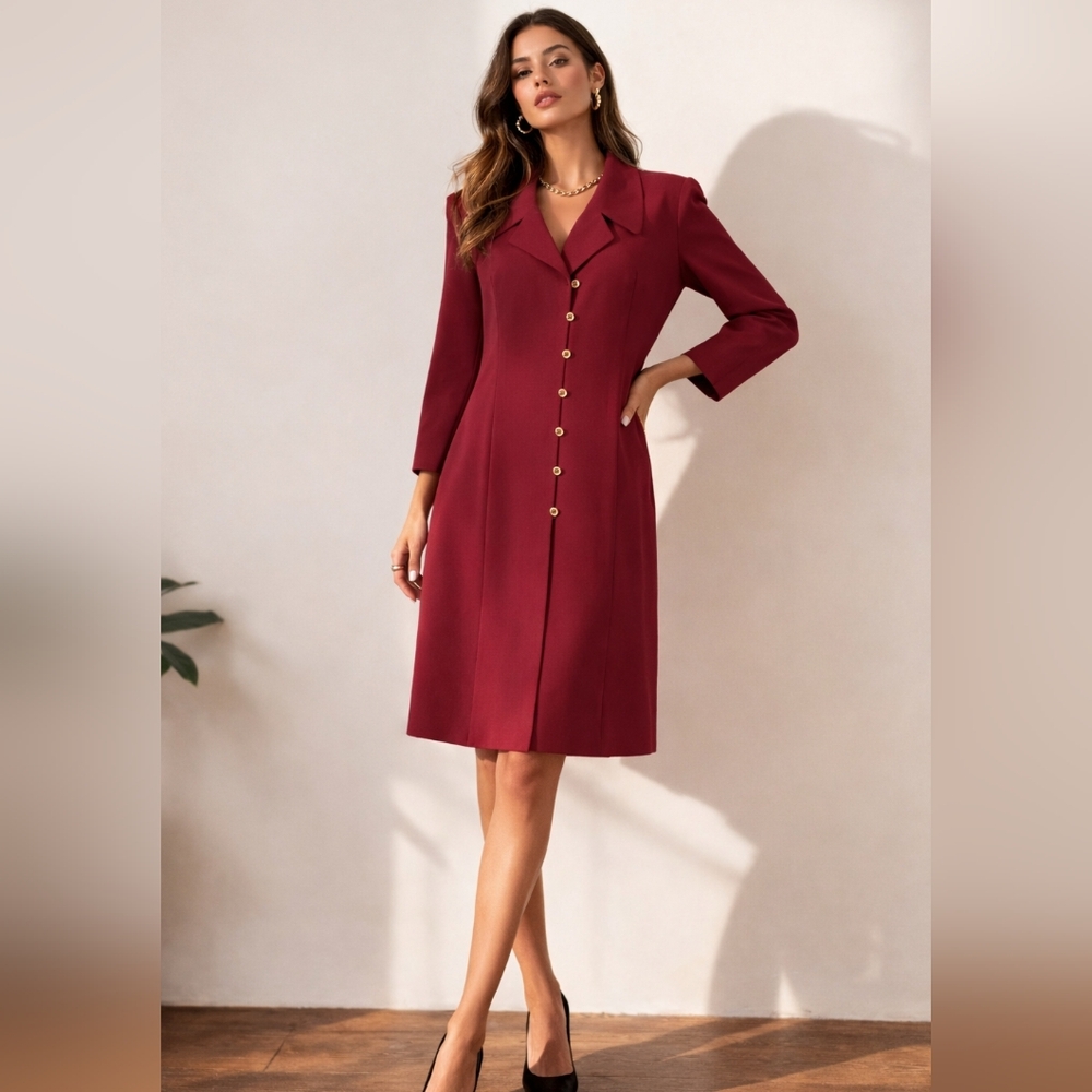 Vintage Liz Claiborne Button-Front Coat Dress Wine/Burgundy Sz 6